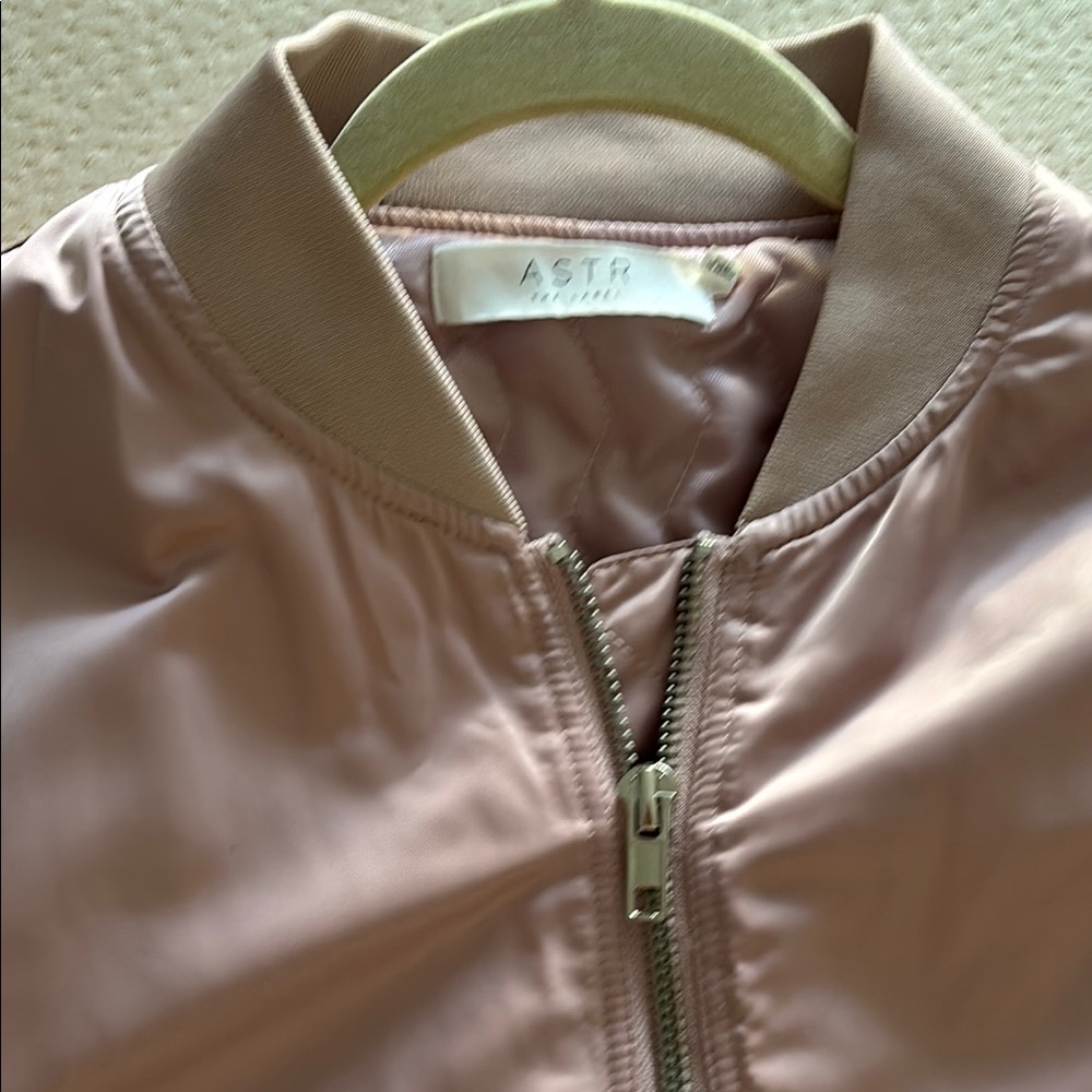 Astr Pink Bomber Jacket with Ribbed Cuffs and Quilted Lining